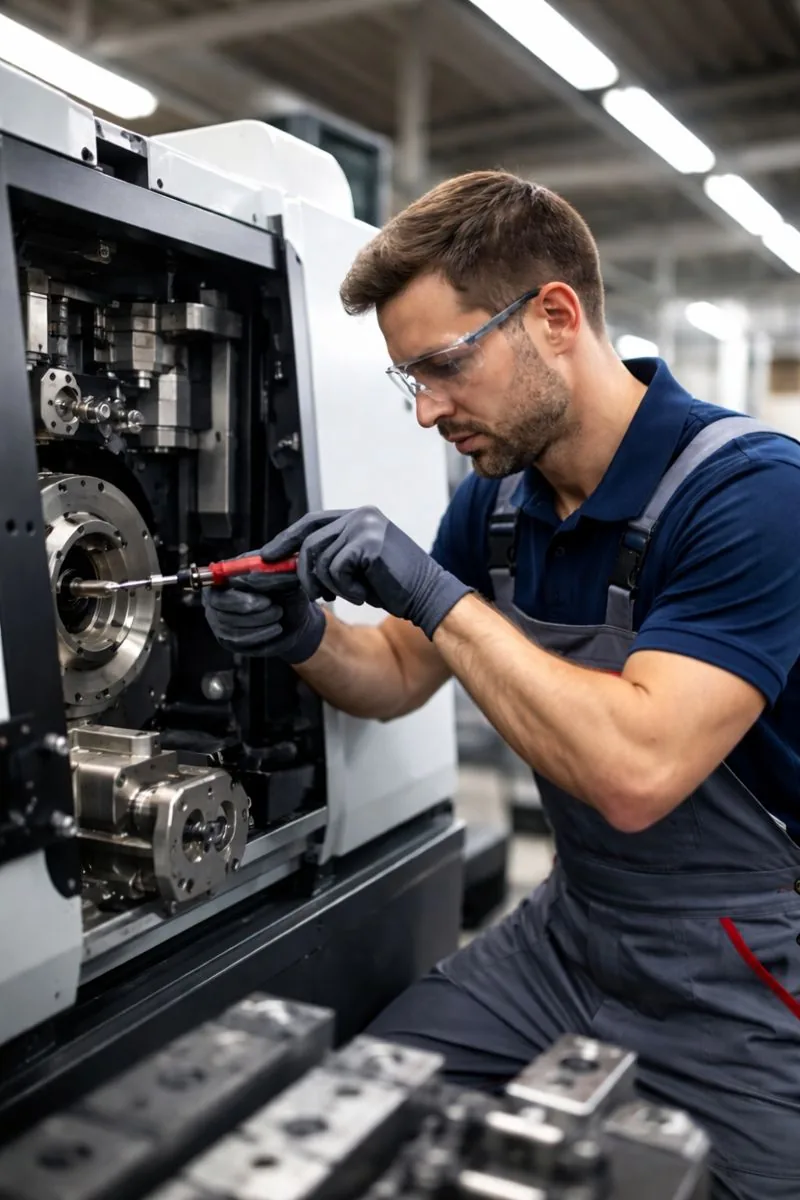 Techniker bei Wartungsarbeiten an einer Industriemaschine